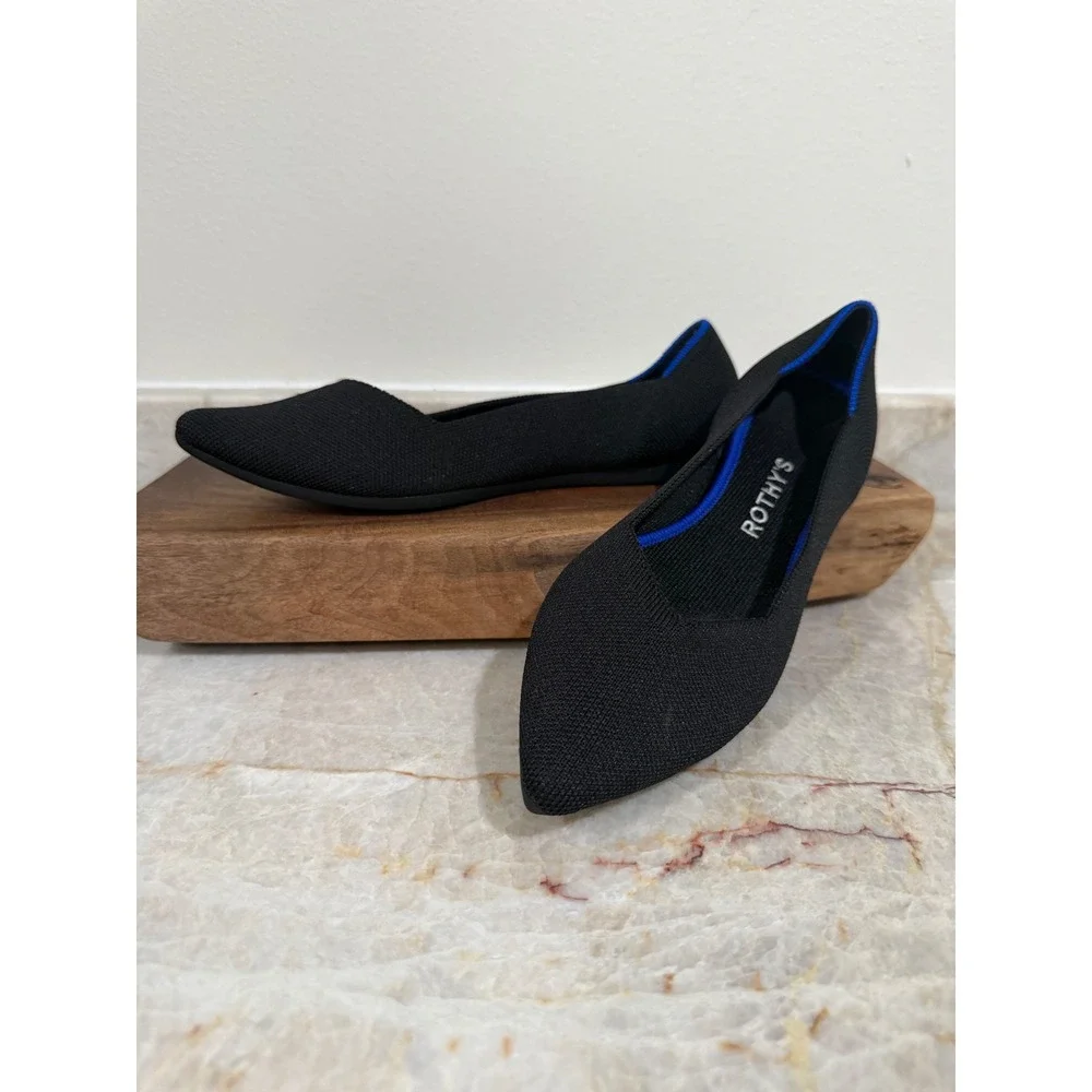 Rothy's The Point Solid Black Pointed Toe Knit Flats Size 8
